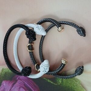 Black and Gunmetal Color Twisted Cuff Bracelets Set